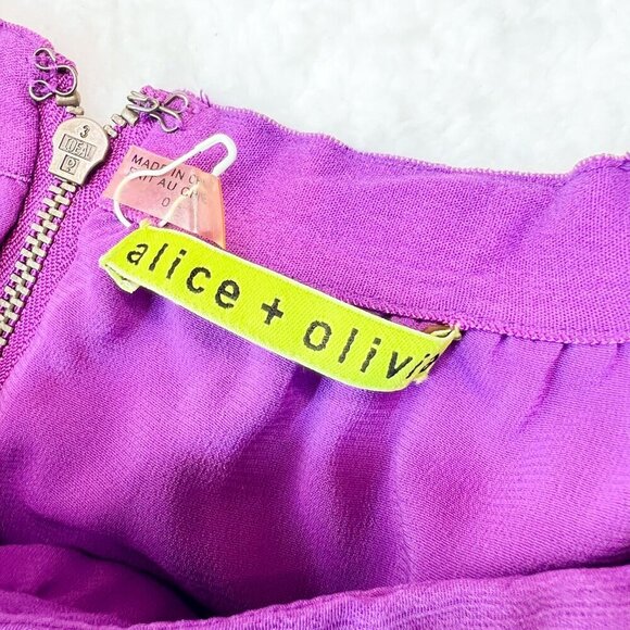 ALICE AND OLIVIA Purple Chiffon Long Pleated Asymmetrical Skirt Women's Size 0 - Picture 4 of 6